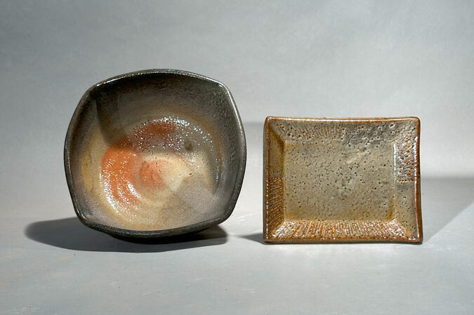 Shino Altered Bowl and Dish